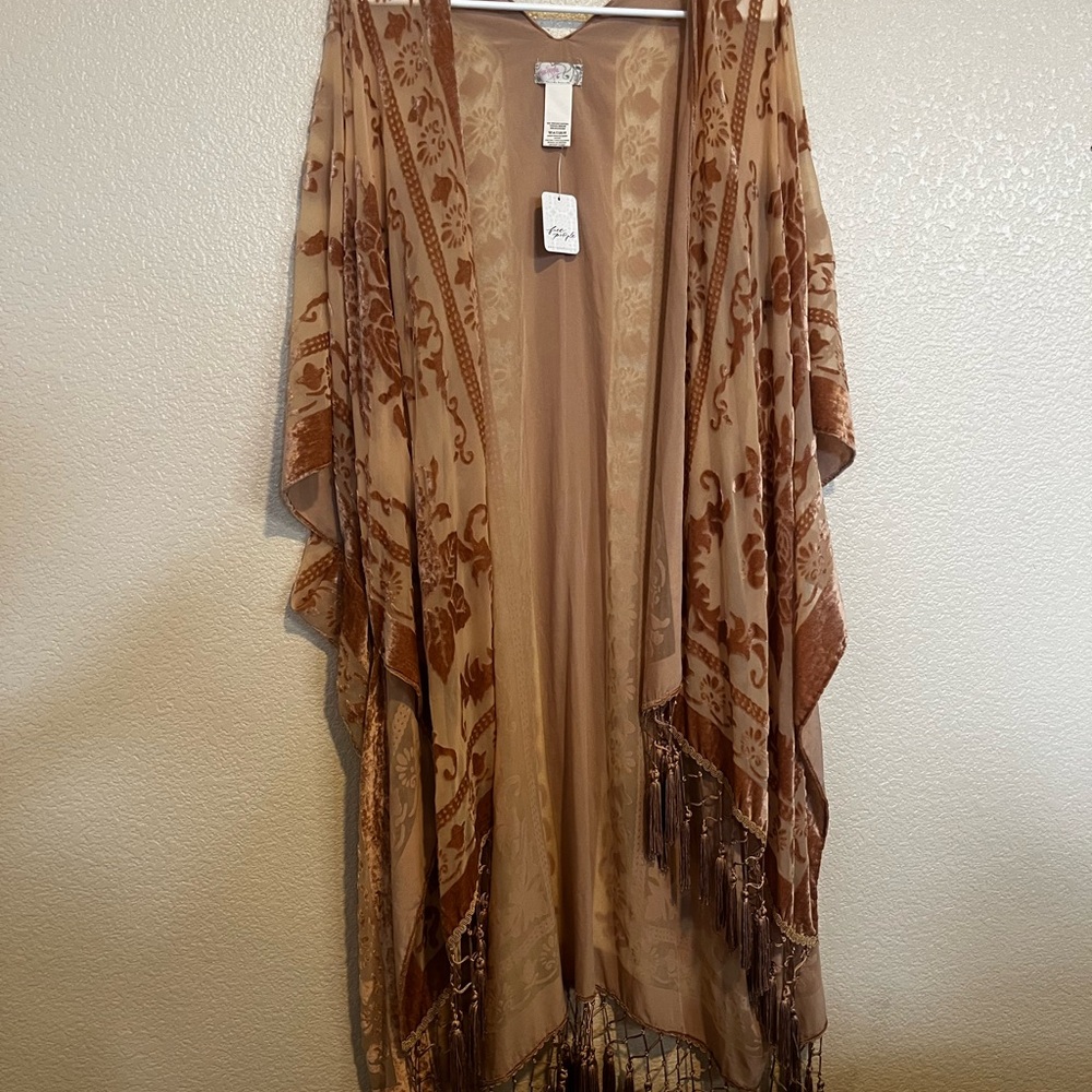 Bohemian Fringe Kimono in Brown and Tan